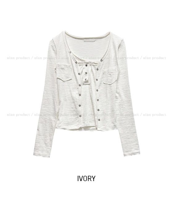 Ropi Pocket Cutting Sleeveless Cardigan Set