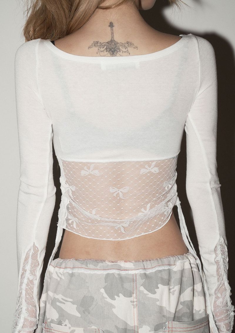 (3rd reorder) ribbon lace shirring sleeve - ivory