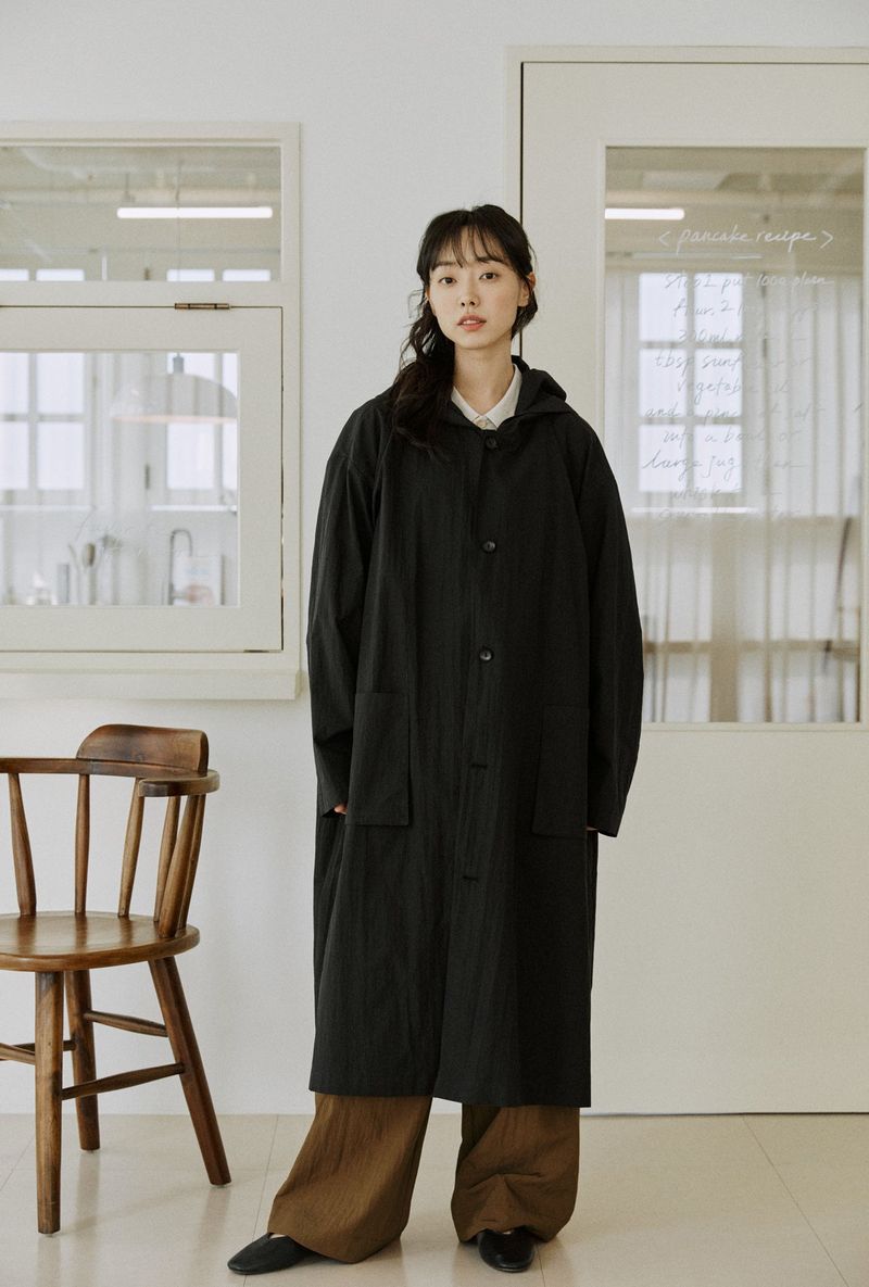 unisex long hood coat black