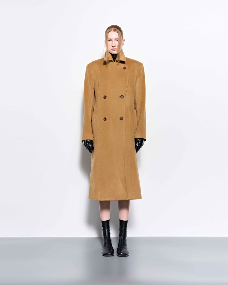 Wide Collar Oversized Double Wool Coat _ Camel