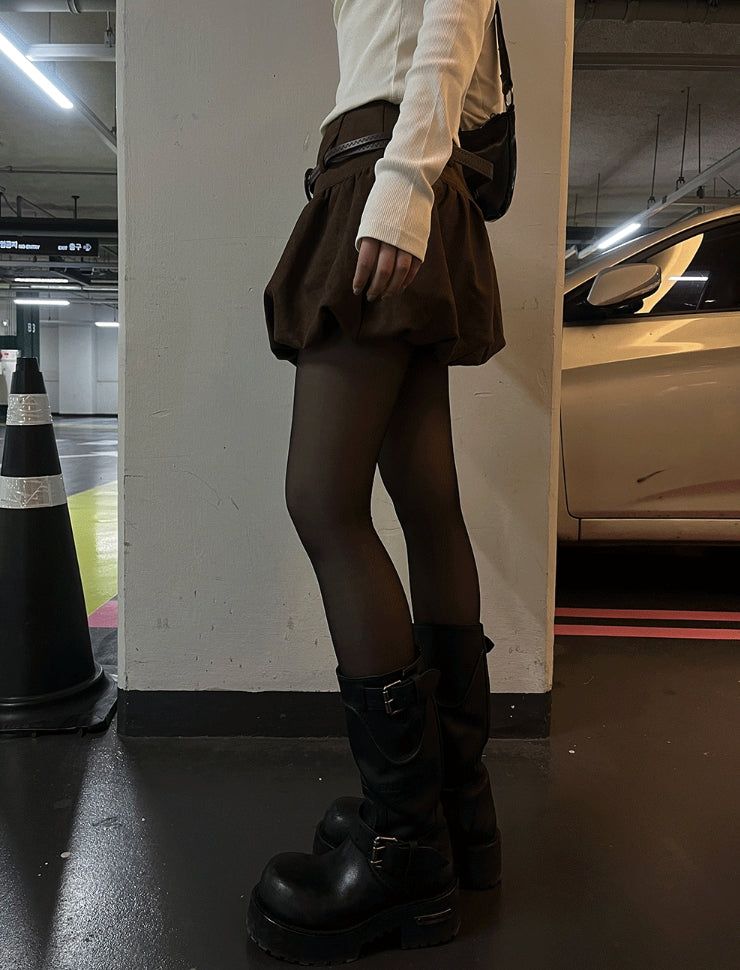 Suede Balloon Skirt Belt set
