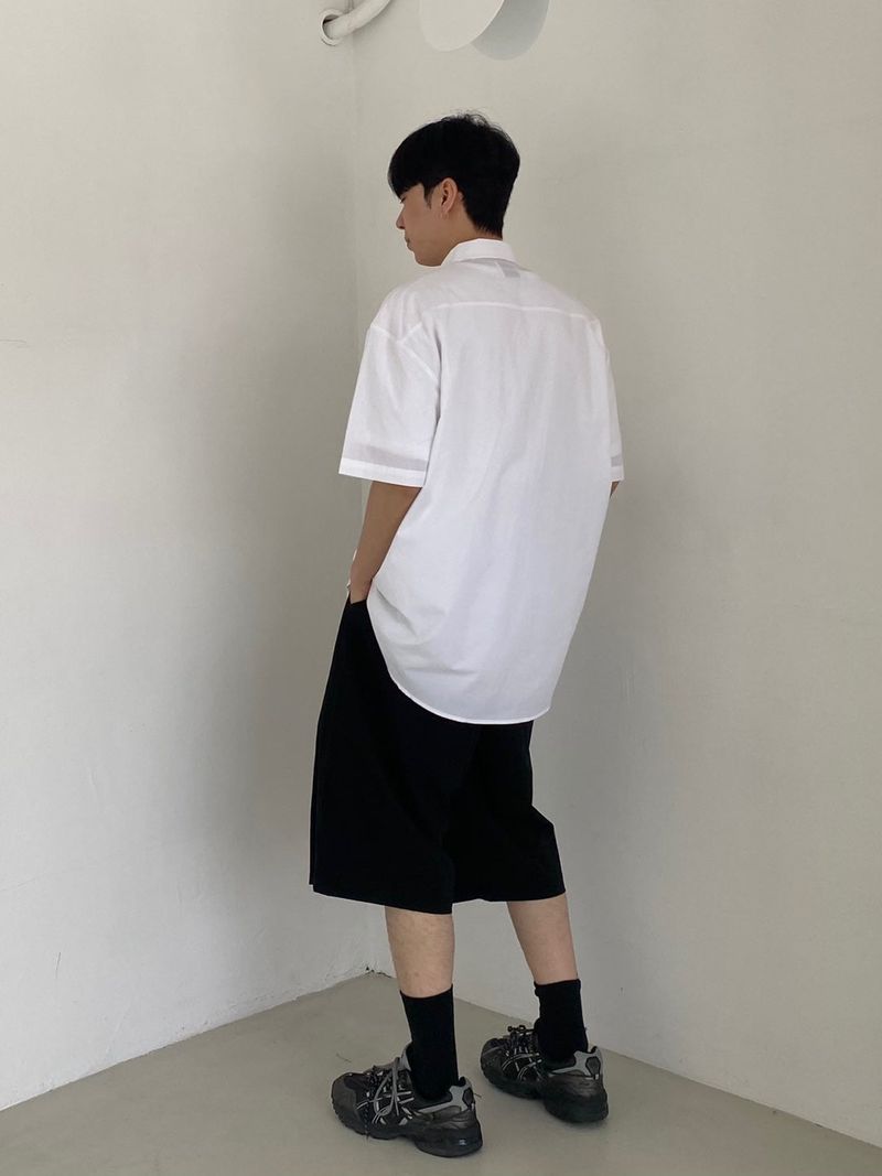 Two tuck wide banding half pants 2C