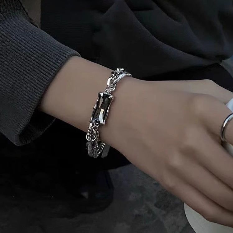 Ford Silver Black Stone Chain Bracelet