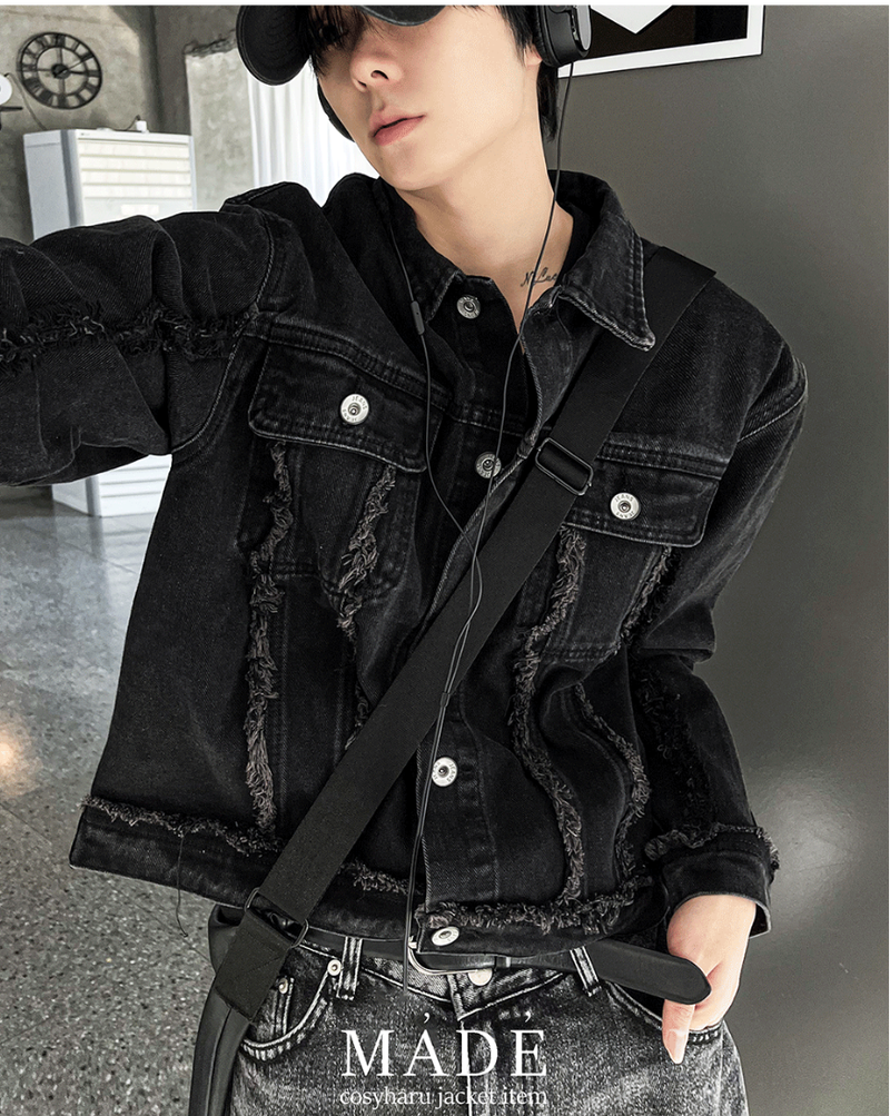 crop off-on detail denim jacket