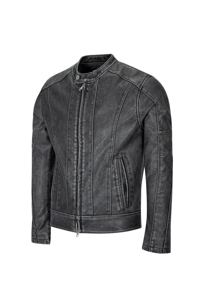  BIKER WASHING LEATHER JAKET L1 (GREY)