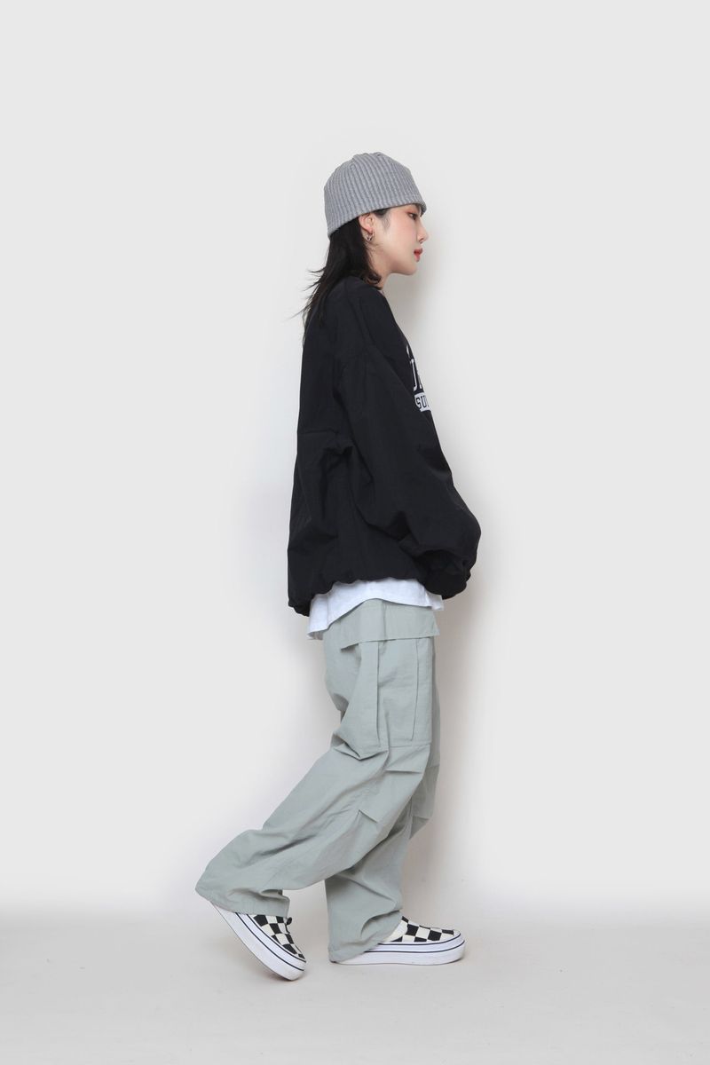 wide nylon cargo pants