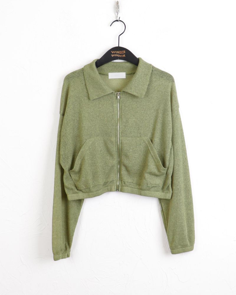 Pillow Beachwear See-through Linen Knit Long Sleeve Zip-up