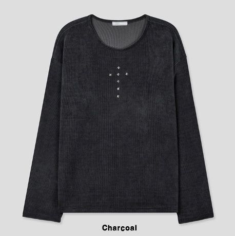 Crossing Rivet Ribbed Long Sleeve