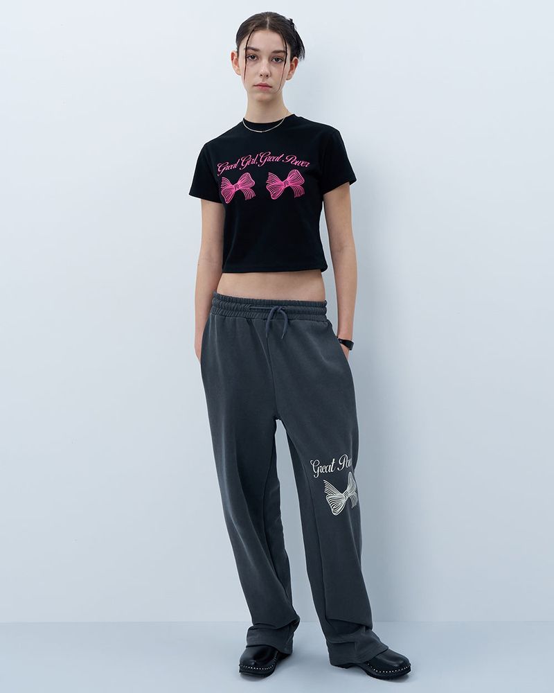 TWIN RIBBON CROP TSHIRT-BLACK