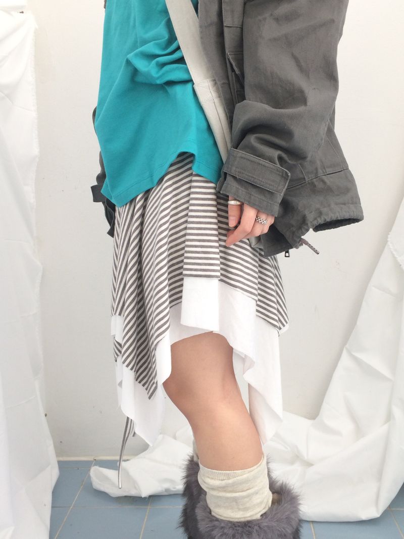 stripe ribbonline wave skirt
