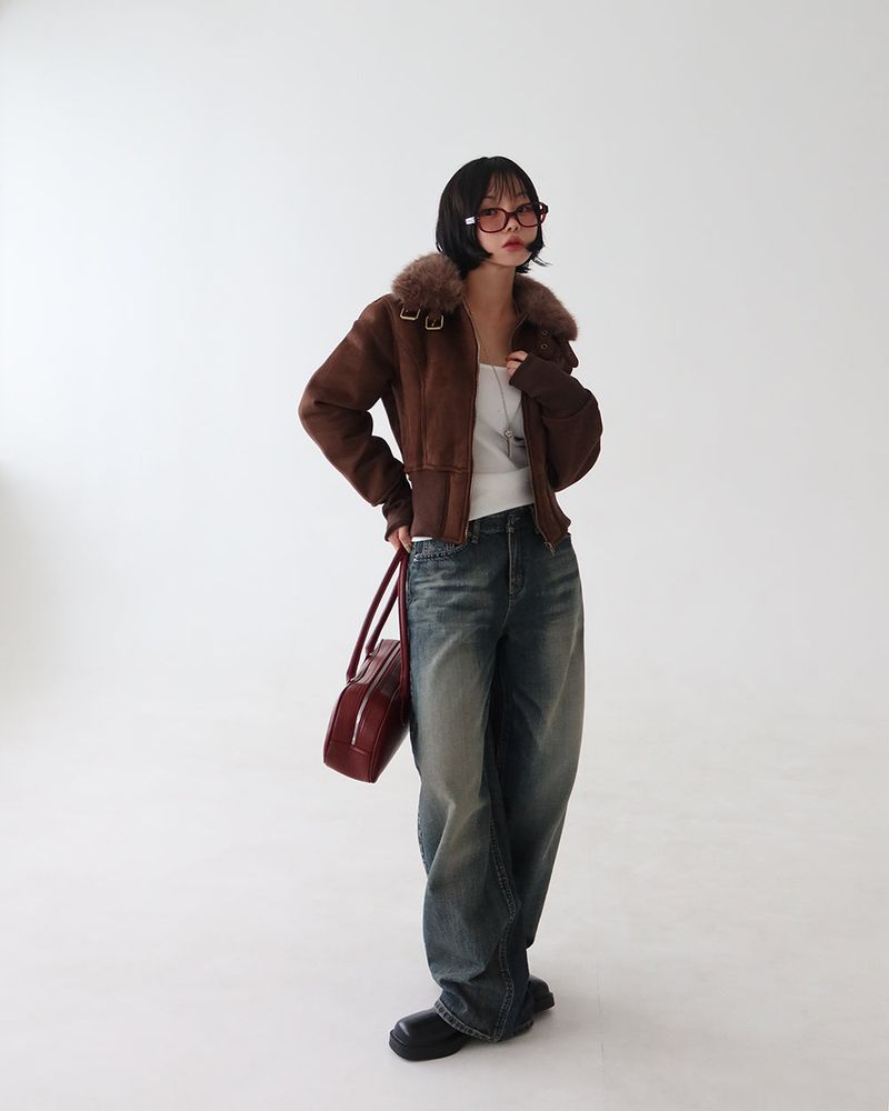 Mocha Vintage Straight Wide Jeans
