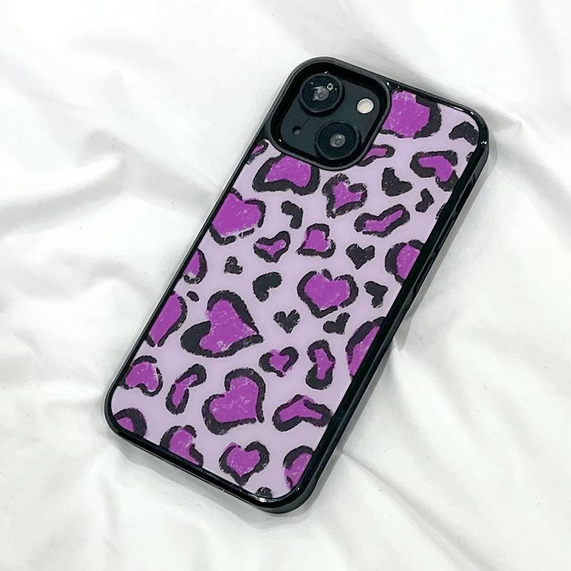 [MADE][Glass Bumper Case] Heart Leopard Drawing Case ⋆ Purple