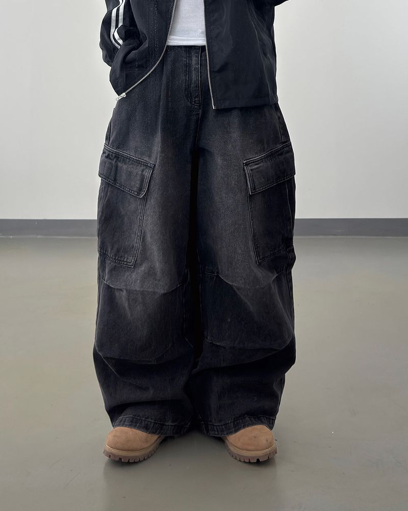 Bare Washed Wide Cargo Denim