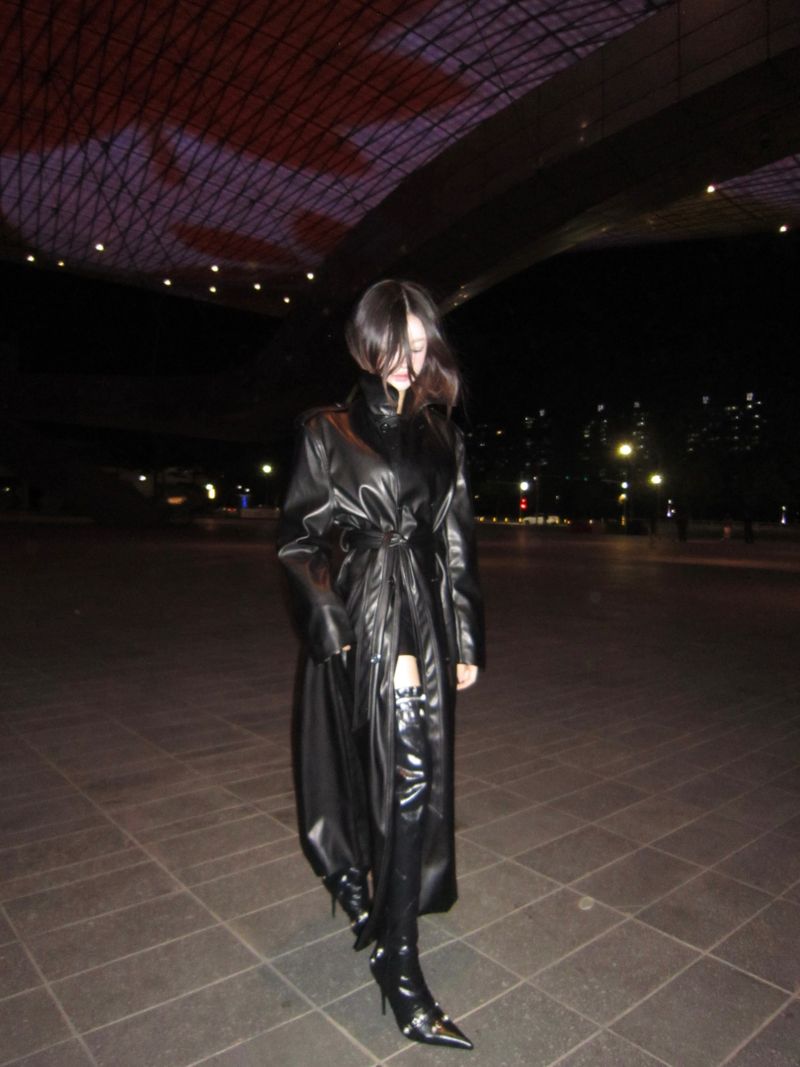 Double leather long coat