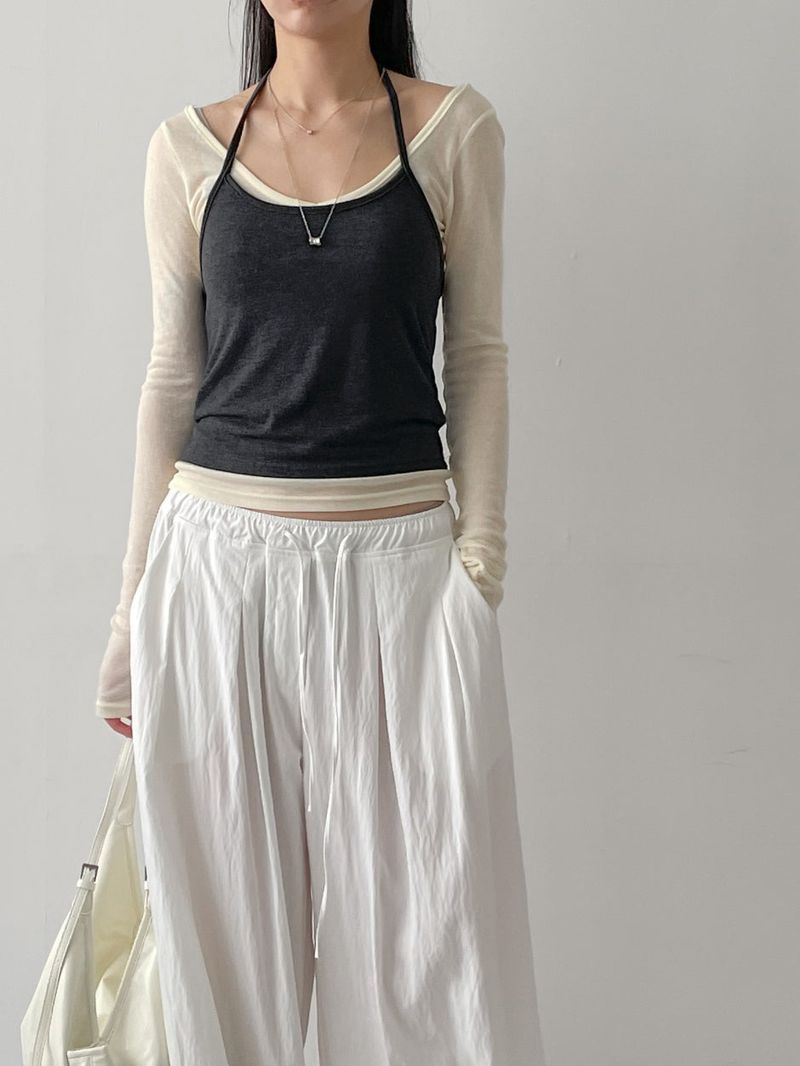 End Two-Tuck Nylon Banding Wide Pants