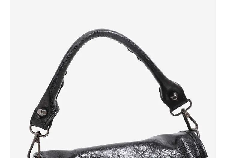 Y2K Oil-Waxed Leather Pocket Mini Backpack 2-Way