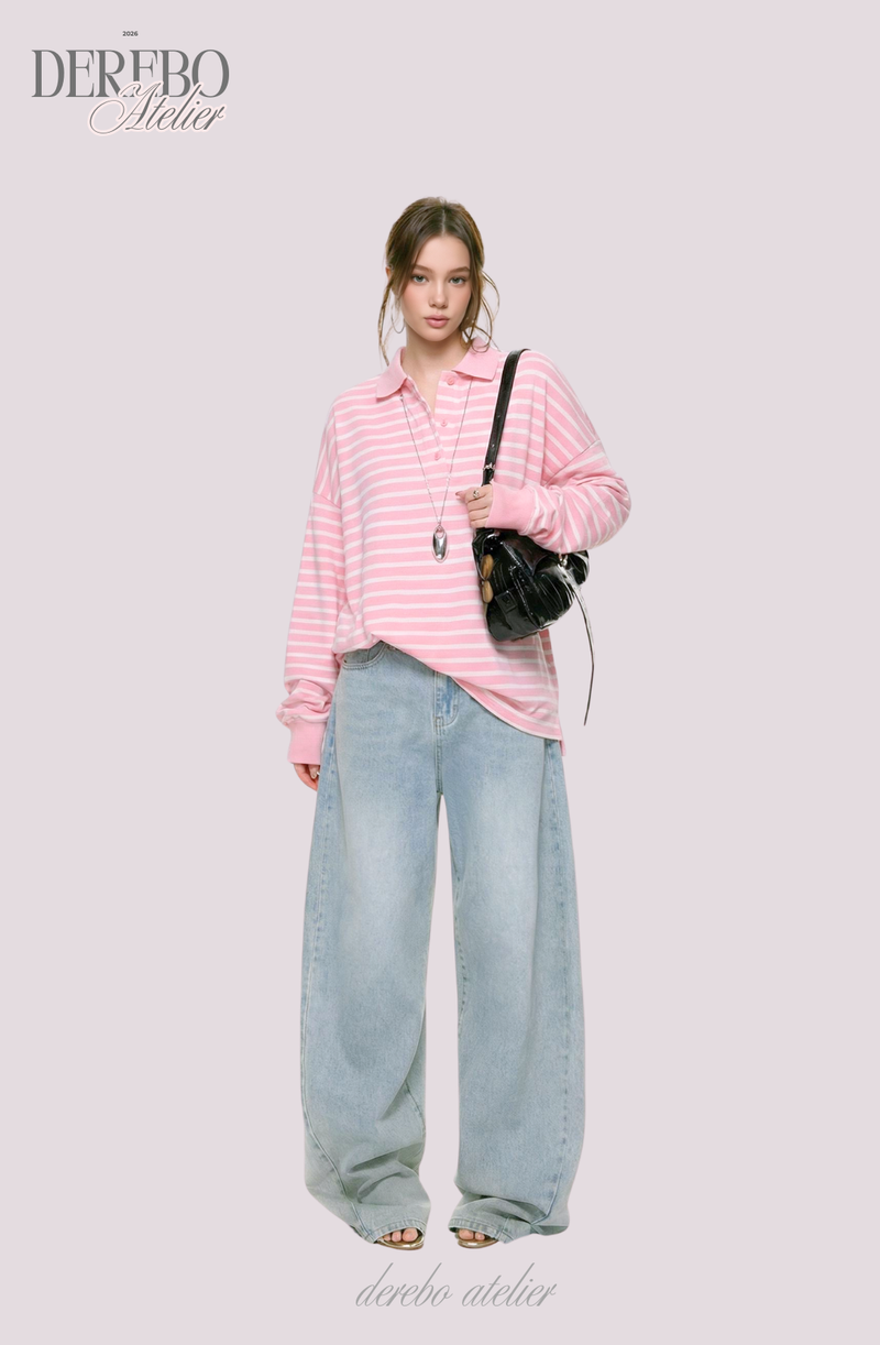 Pink Stripe Loose Collar Tee