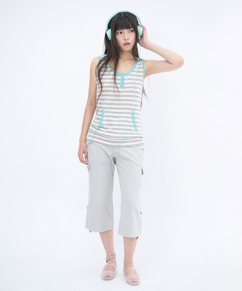STRAP POINT CAPRI PANTS - LIGHT GRAY