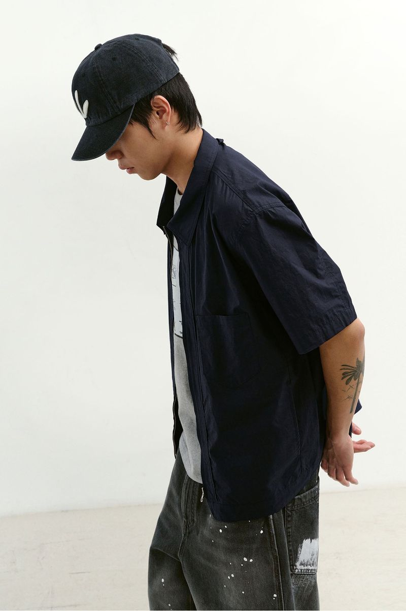 Field Panel Paper Half Shacket (Navy)