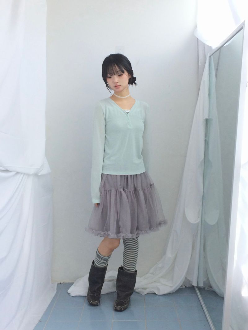 soft shirring frill skirt