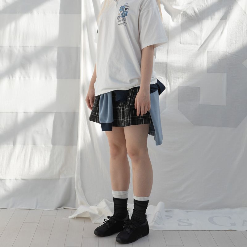 SMOCKING BALLON SKIRT (BLACK CHECK)