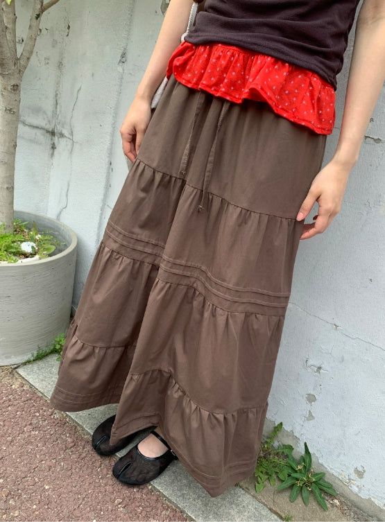 Nayuta Pintuck Tiered Banding Long Skirt