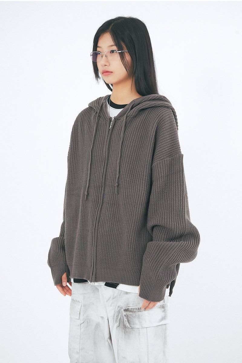 Raucohouse(ラウコハウス)の「Mild sleeve wamer over knit hood zip-up(Tops)」