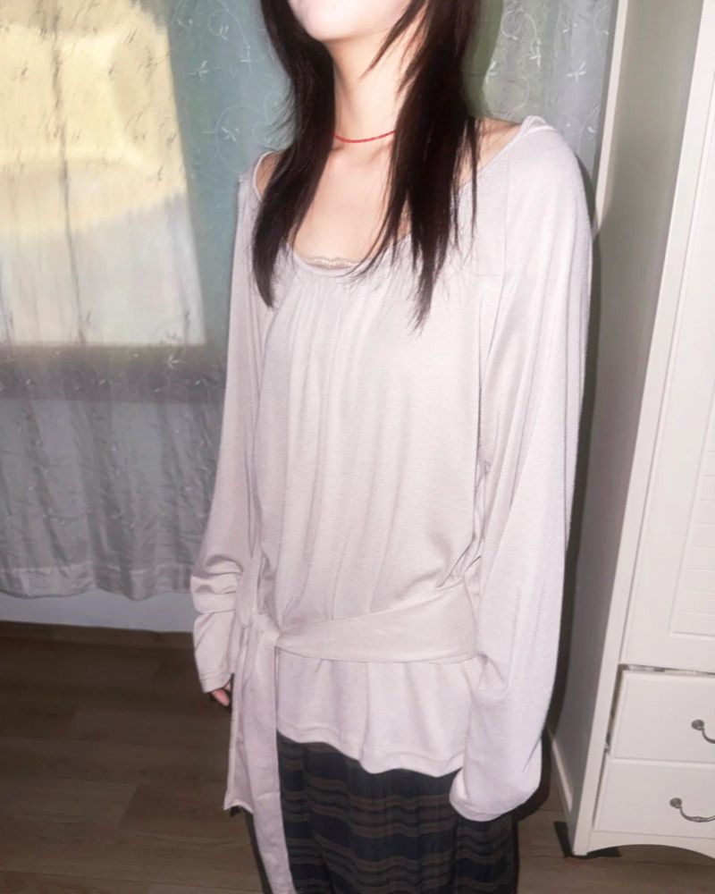 (3color) Shirring Deep Round Soft Wrap Hoodie