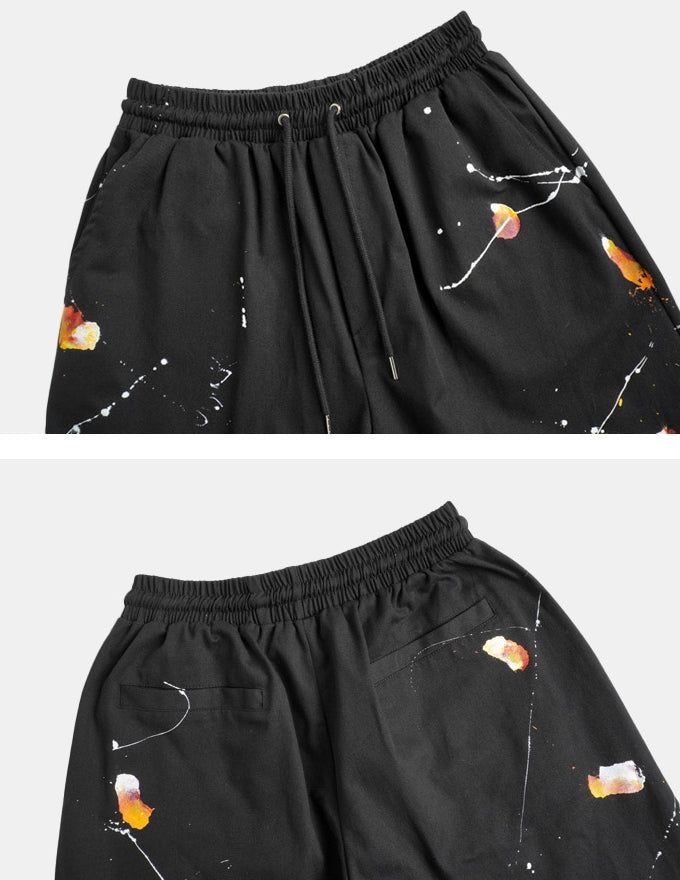 Unique Painting Button Wide Pants