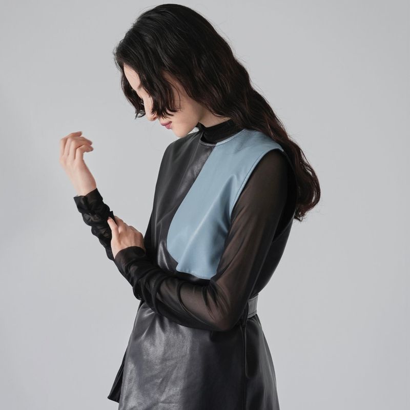 patchwork fake leather vest