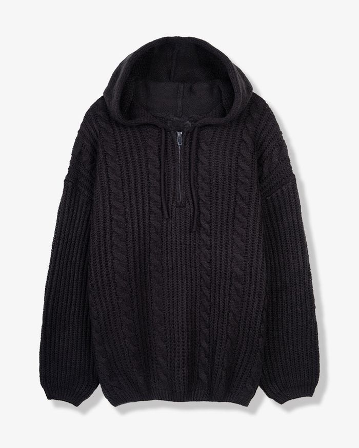 (UNISEX) Follow Half Zip Cable Knit Hoodie