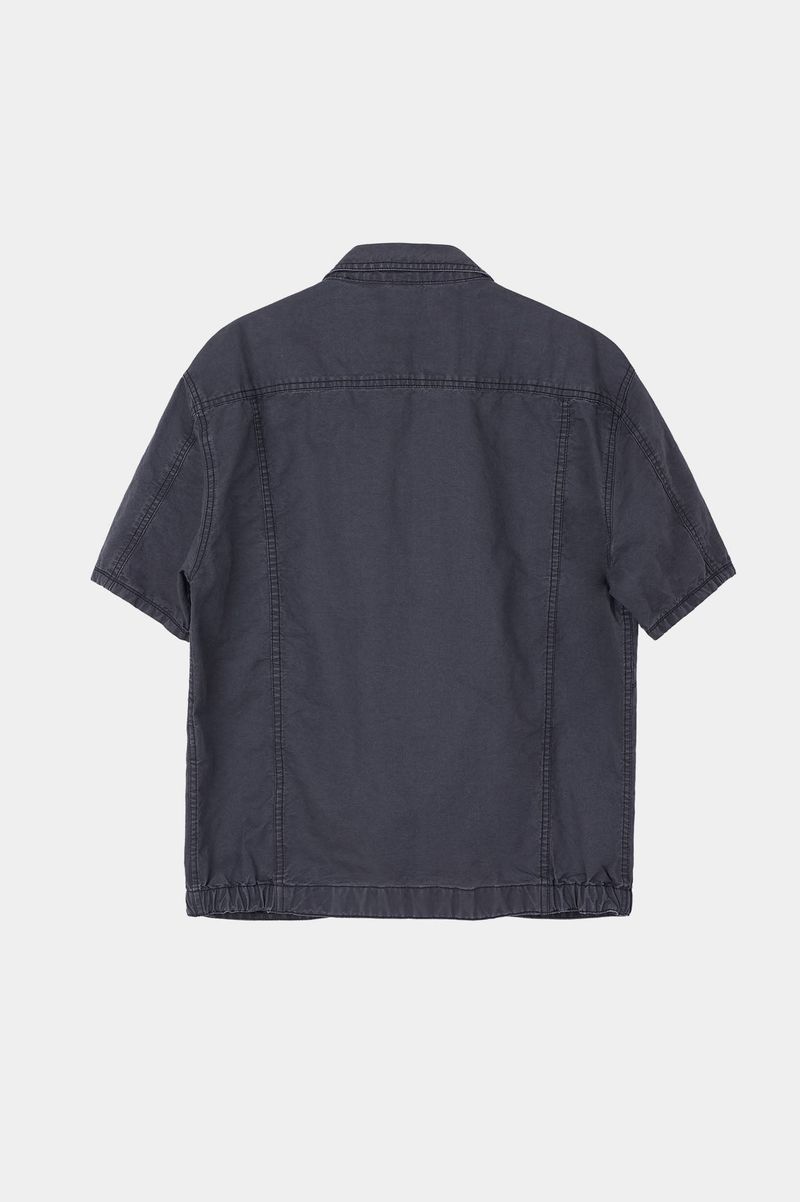 Vintage Washed Flap Pockets Work Shacket (Washed Charcoal)