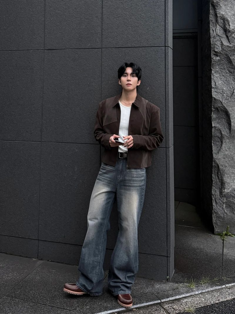 Luen Contrasted leather jacket