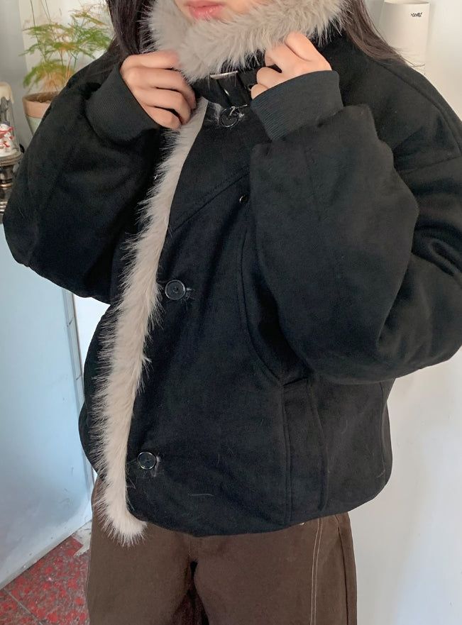 Camme Quilting High Neck Fur Mustang Jacket