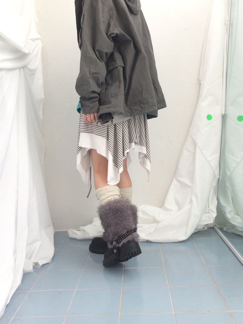 stripe ribbonline wave skirt