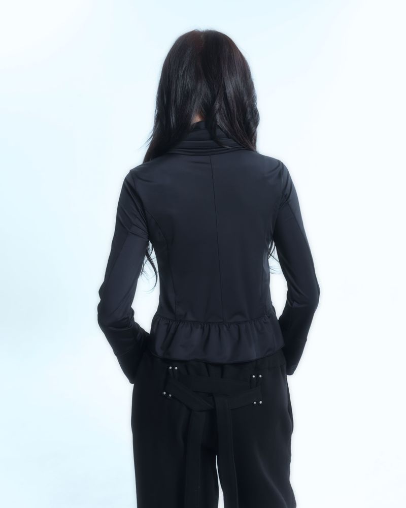 Ruffle Two Way zip-up - Black