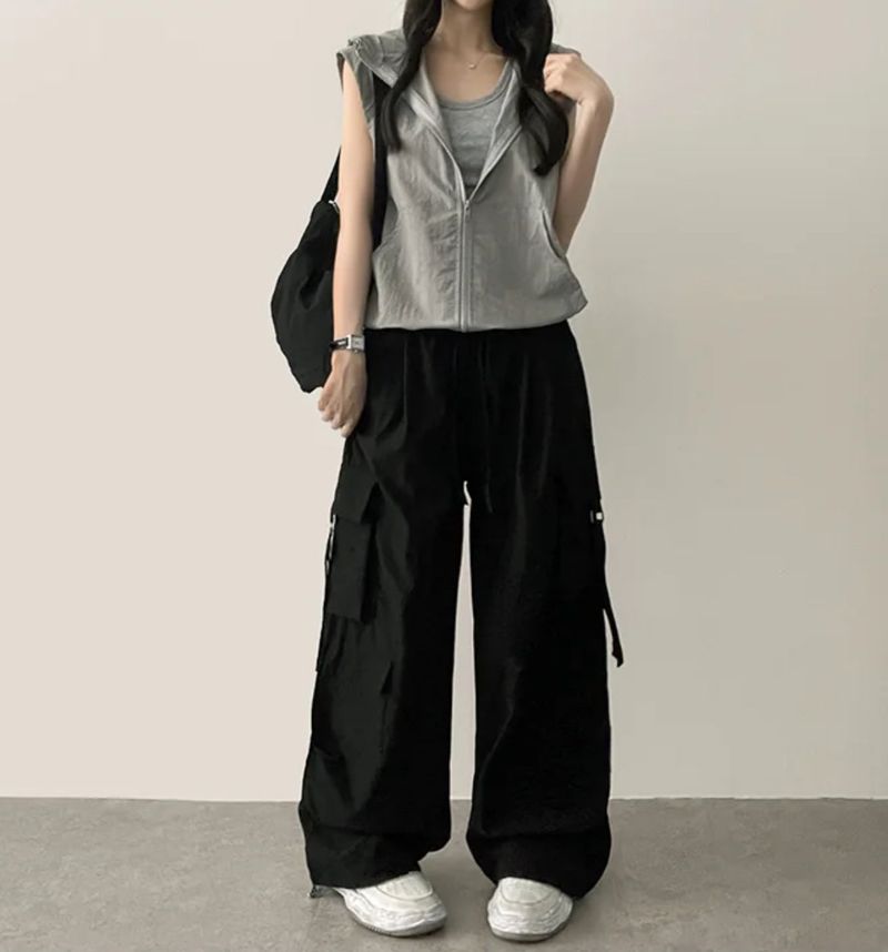 Send-banding two-pocket cargo wide pants