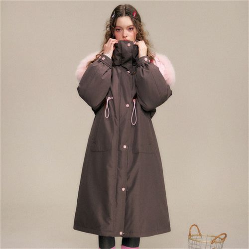 Two-tone Fox Fur Collar Oversized Down Coat