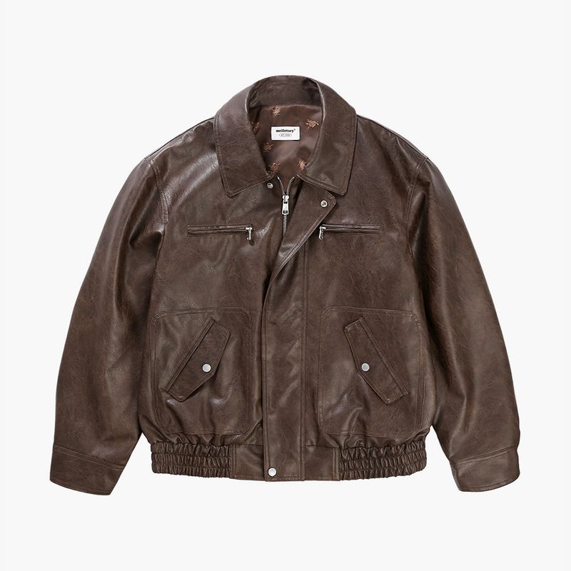 BOMBER LEATHER(FAUX) JACKET (brown)