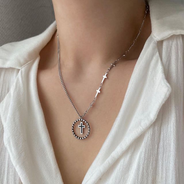 ky Coin Black Cross Two Way Necklace