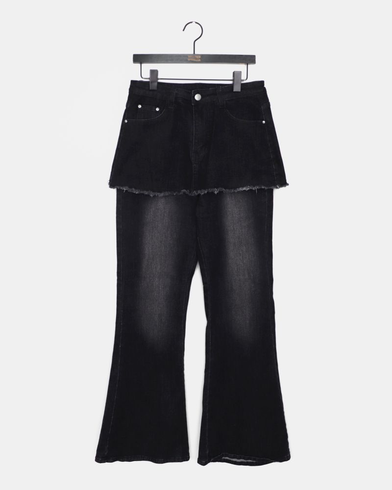 Kirrit Pocket Bootcut Washed Denim Skirt-Pants