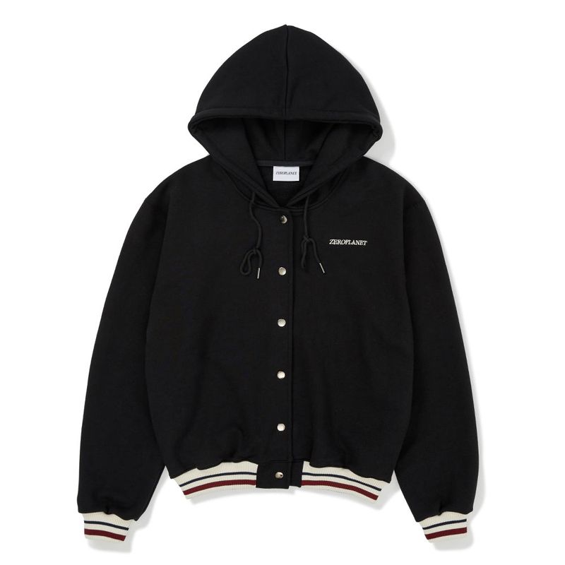 ベースボールフードジャケット/Baseball Hoodie Jacket [BLACK]