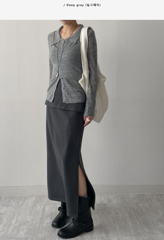 [Setup Available/FW] Lanba Ribbed Layered Long Skirt