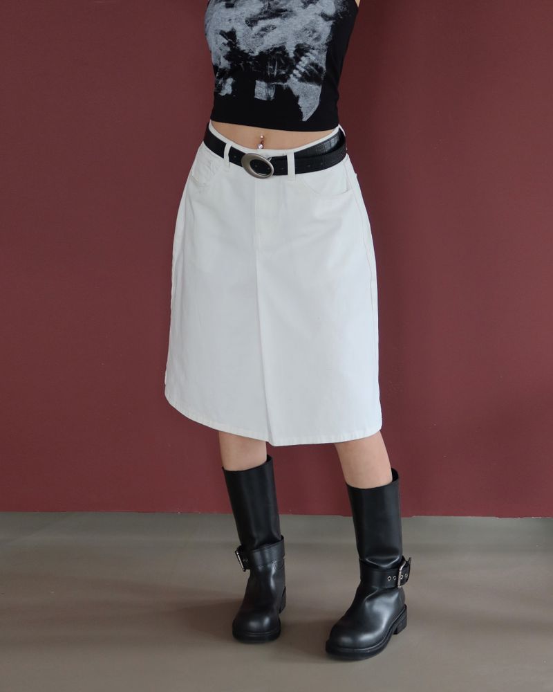 Basic pintuck cotton midi skirt