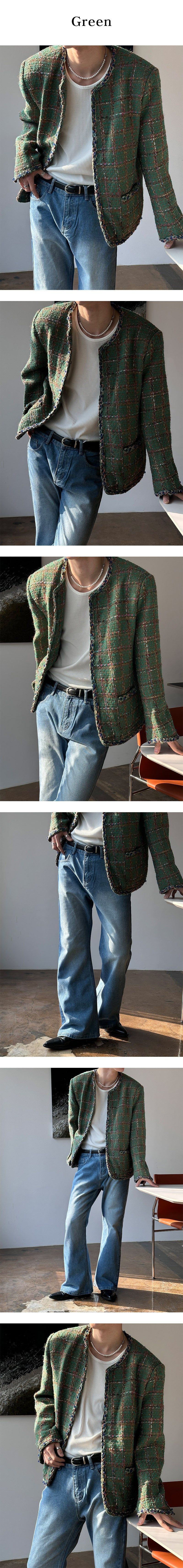 [S/S] Green shine tweed jacket