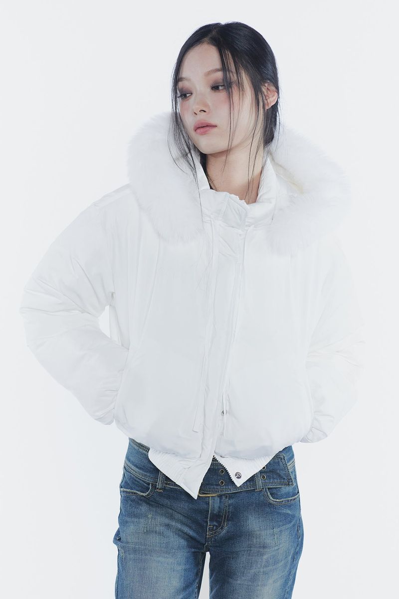 FOX FUR DOWN JACKET white