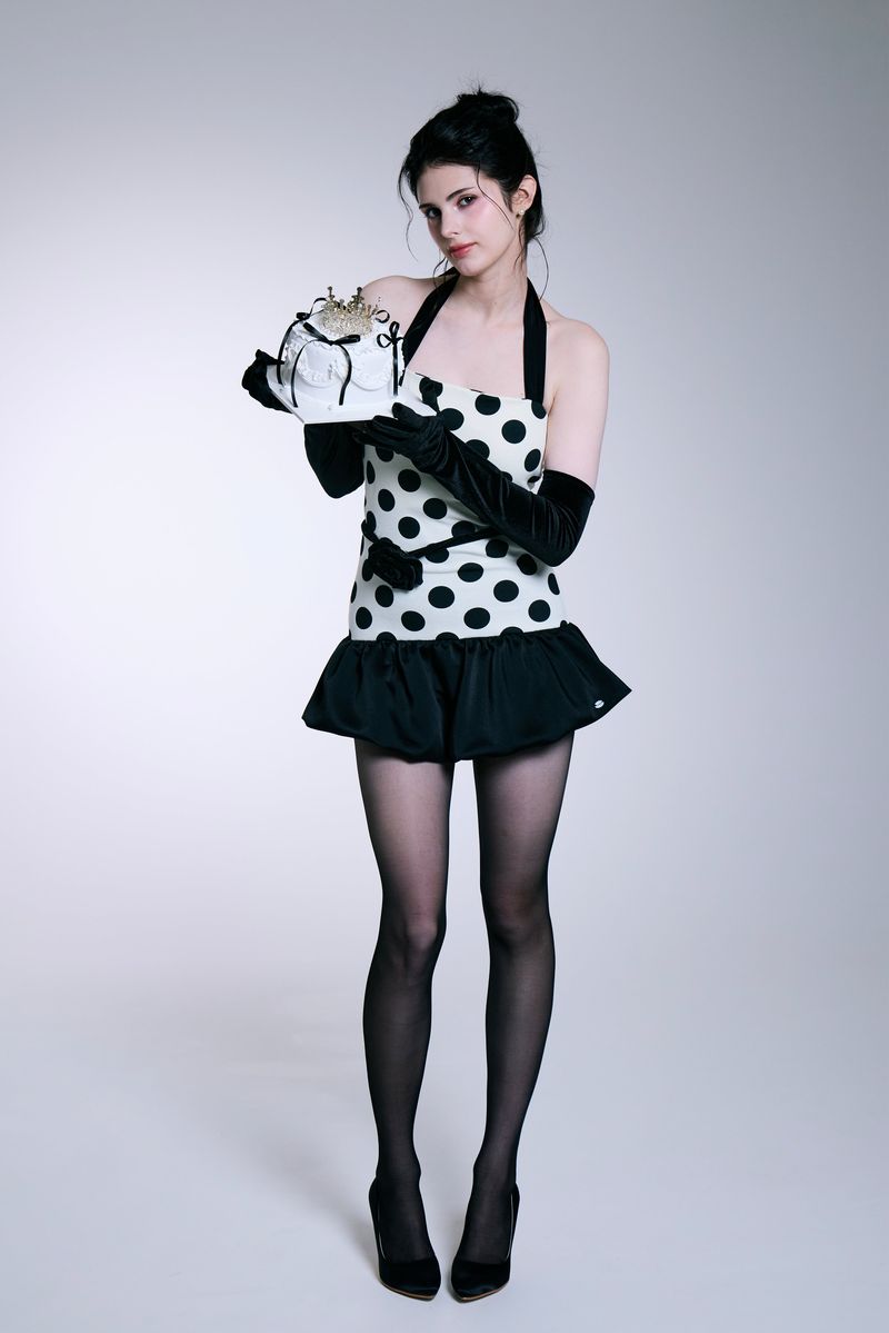 Midnight Bloom Dress (Ivory Dot)