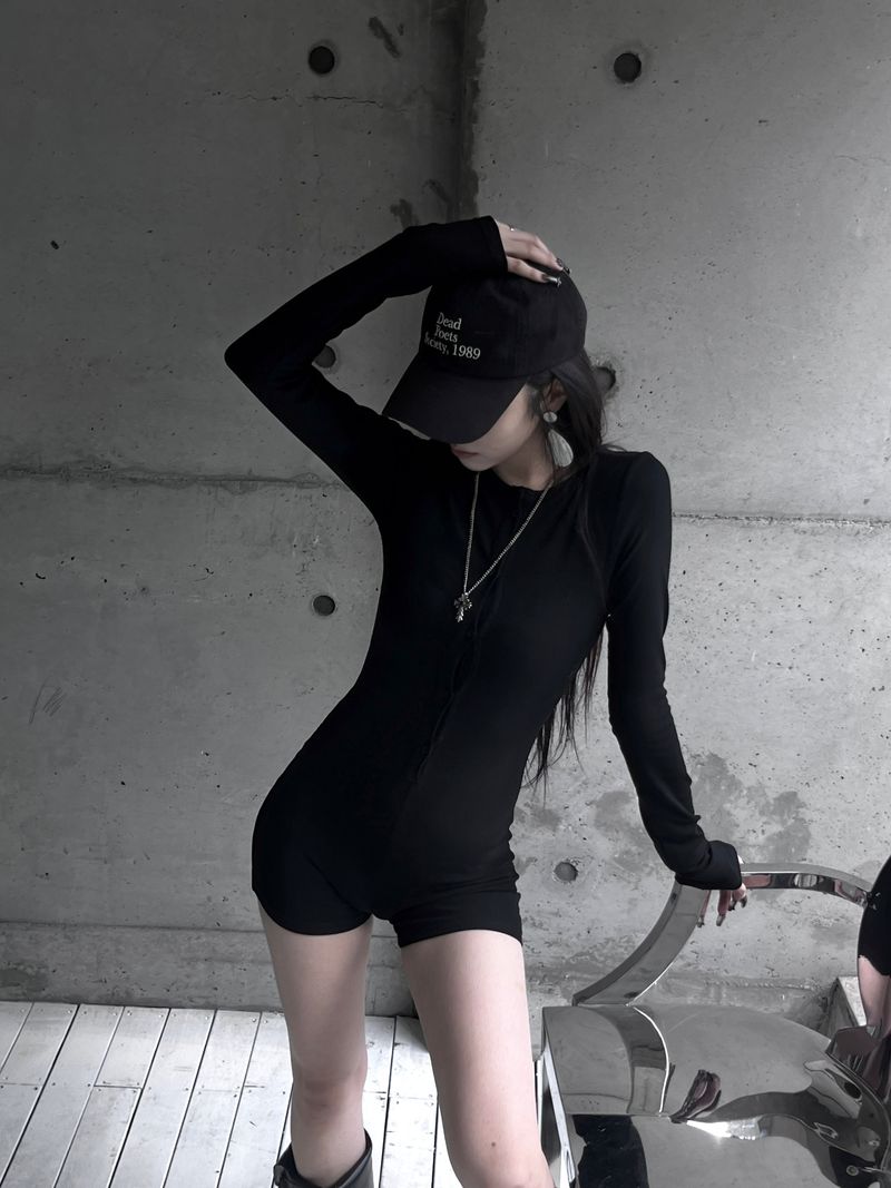 button deep v jumpsuit