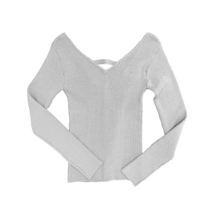 Ribbed Backless V-Neck Knit
