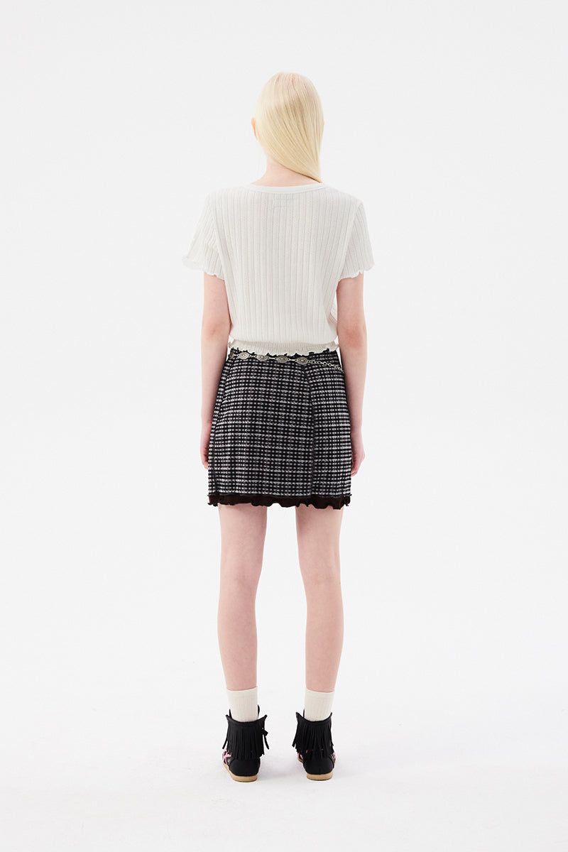 CHERRY PATTERN MESH MINI SKIRT [BROWN]